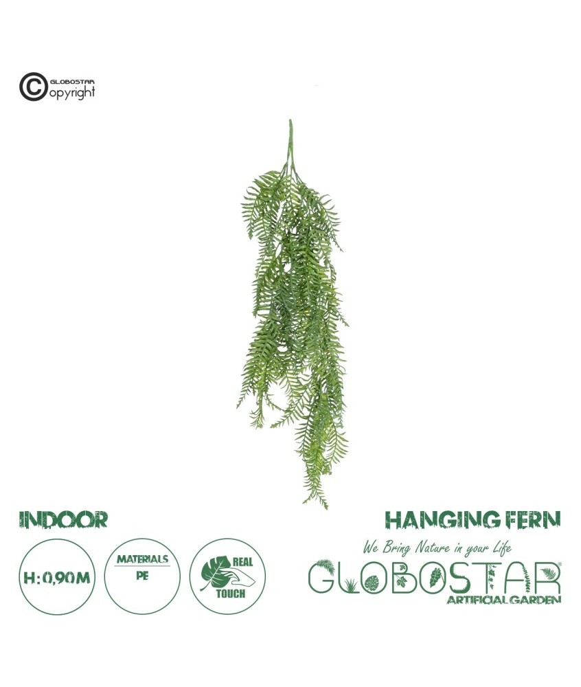 GloboStar® Artificial Garden HANGING FERN 20861 Τεχνητό Διακοσμητικό Κρεμαστό Φυτό Φτέρη Μ28 x Π15 x Υ90cm